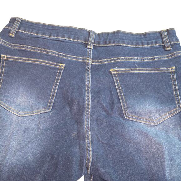 Distressed Denim Shorts Raw Hem Cut‎ Off Jean Shorts Dark Wash - Picture 4 of 5